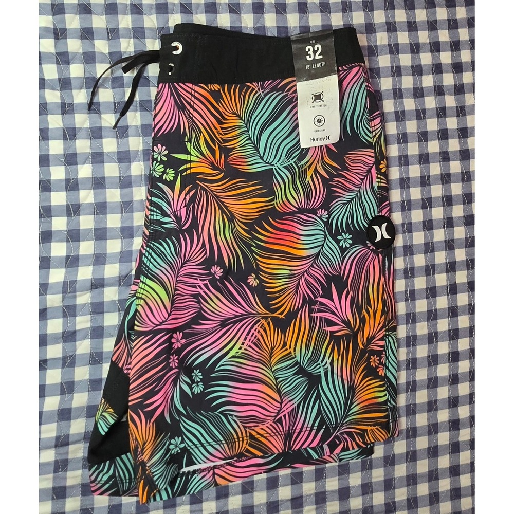 Hurley Block Party 18 Board Shorts Swim Trunks Multicolor FloralPalm Leaves Mens - Picture 5 of 6